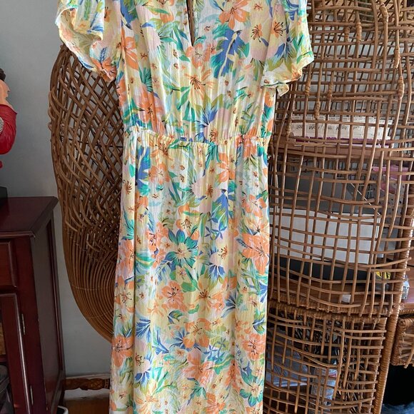 BILLABONG Floral Jet Set V Neck Short Sleeve Summer Sundress Dress - Size M - Picture 3 of 3